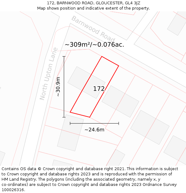 172, BARNWOOD ROAD, GLOUCESTER, GL4 3JZ: Plot and title map