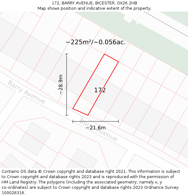 172, BARRY AVENUE, BICESTER, OX26 2HB: Plot and title map