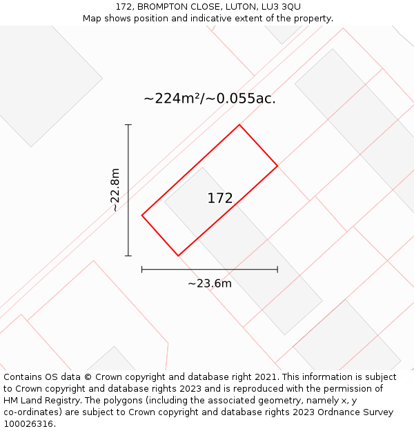 172, BROMPTON CLOSE, LUTON, LU3 3QU: Plot and title map