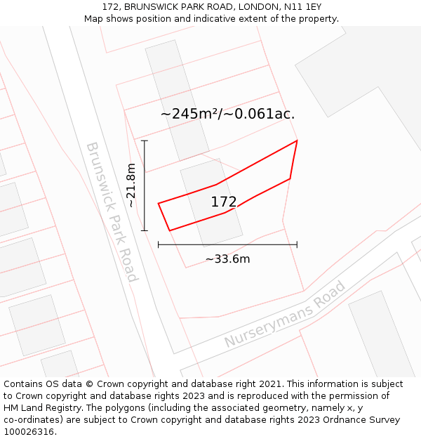 172, BRUNSWICK PARK ROAD, LONDON, N11 1EY: Plot and title map
