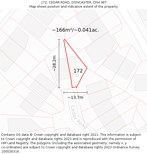 172, CEDAR ROAD, DONCASTER, DN4 9ET: Plot and title map