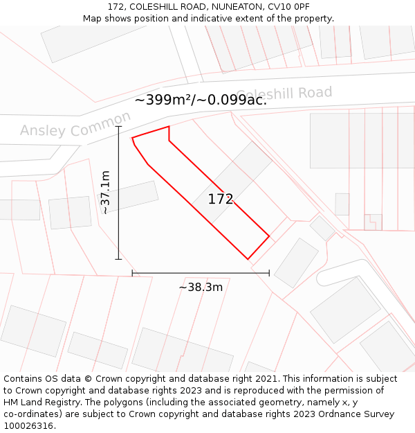 172, COLESHILL ROAD, NUNEATON, CV10 0PF: Plot and title map