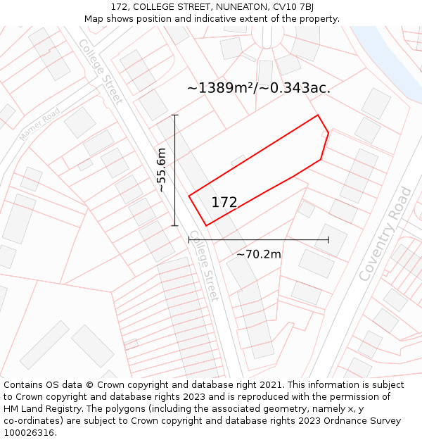 172, COLLEGE STREET, NUNEATON, CV10 7BJ: Plot and title map