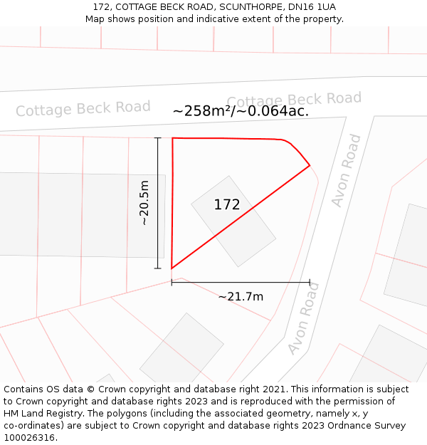 172, COTTAGE BECK ROAD, SCUNTHORPE, DN16 1UA: Plot and title map