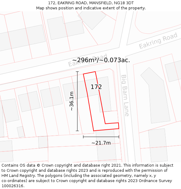 172, EAKRING ROAD, MANSFIELD, NG18 3DT: Plot and title map