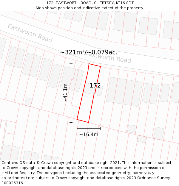 172, EASTWORTH ROAD, CHERTSEY, KT16 8DT: Plot and title map