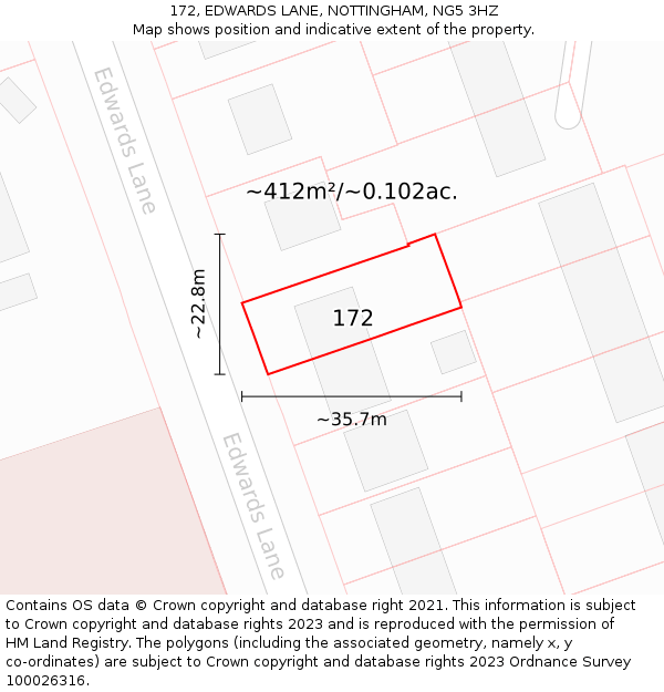 172, EDWARDS LANE, NOTTINGHAM, NG5 3HZ: Plot and title map