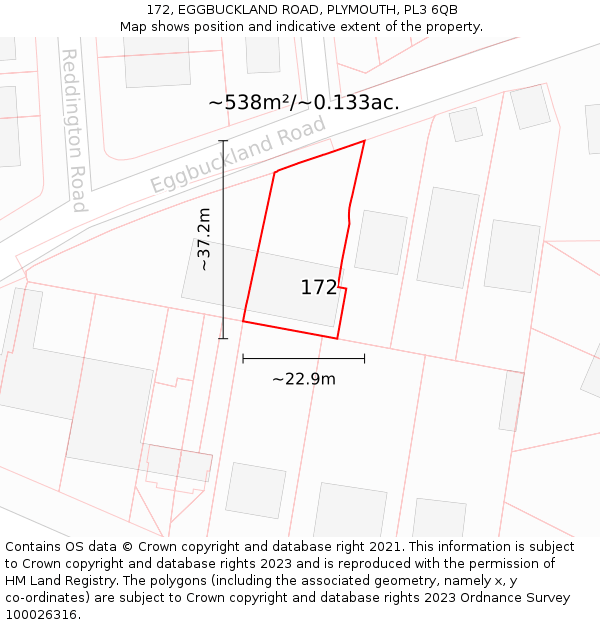 172, EGGBUCKLAND ROAD, PLYMOUTH, PL3 6QB: Plot and title map