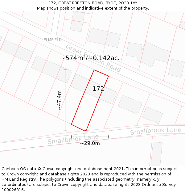 172, GREAT PRESTON ROAD, RYDE, PO33 1AY: Plot and title map