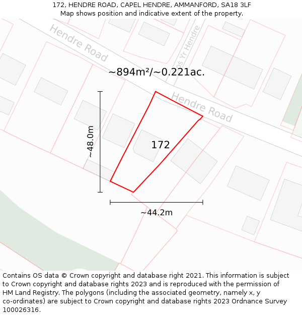 172, HENDRE ROAD, CAPEL HENDRE, AMMANFORD, SA18 3LF: Plot and title map