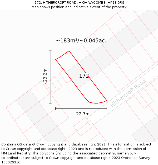 172, HITHERCROFT ROAD, HIGH WYCOMBE, HP13 5RG: Plot and title map