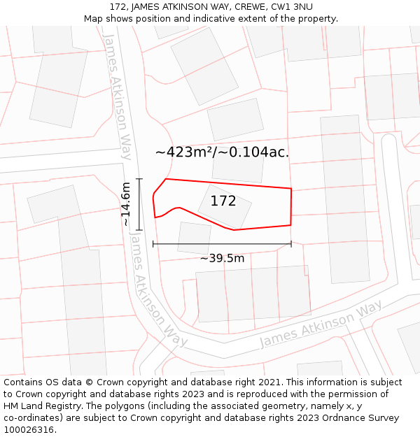 172, JAMES ATKINSON WAY, CREWE, CW1 3NU: Plot and title map