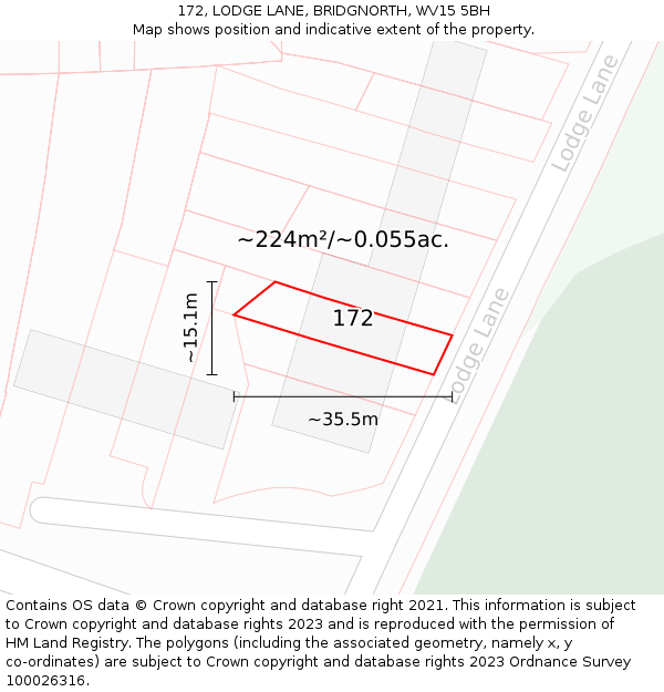 172, LODGE LANE, BRIDGNORTH, WV15 5BH: Plot and title map