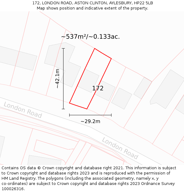 172, LONDON ROAD, ASTON CLINTON, AYLESBURY, HP22 5LB: Plot and title map