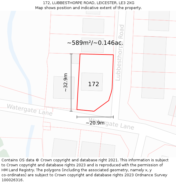 172, LUBBESTHORPE ROAD, LEICESTER, LE3 2XG: Plot and title map