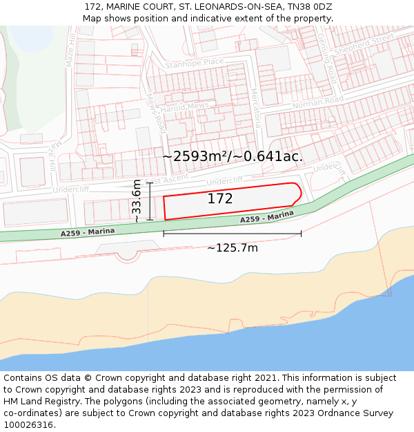 172, MARINE COURT, ST. LEONARDS-ON-SEA, TN38 0DZ: Plot and title map