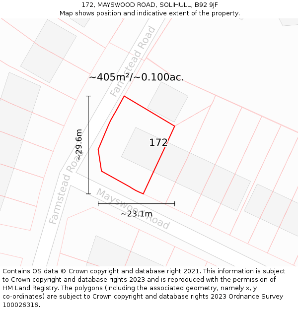 172, MAYSWOOD ROAD, SOLIHULL, B92 9JF: Plot and title map