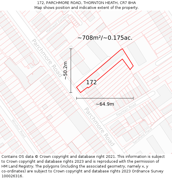 172, PARCHMORE ROAD, THORNTON HEATH, CR7 8HA: Plot and title map