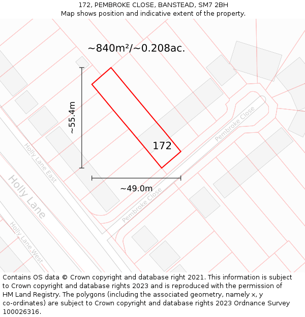 172, PEMBROKE CLOSE, BANSTEAD, SM7 2BH: Plot and title map