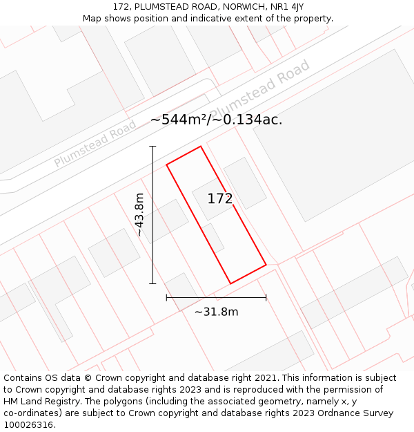 172, PLUMSTEAD ROAD, NORWICH, NR1 4JY: Plot and title map