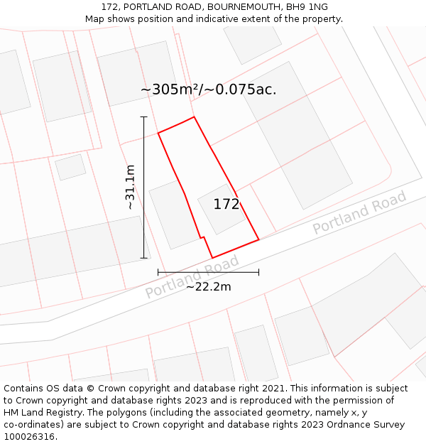 172, PORTLAND ROAD, BOURNEMOUTH, BH9 1NG: Plot and title map