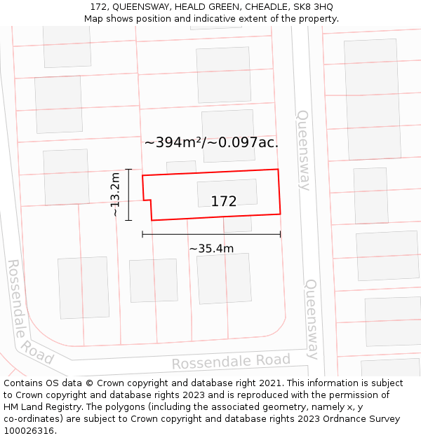 172, QUEENSWAY, HEALD GREEN, CHEADLE, SK8 3HQ: Plot and title map