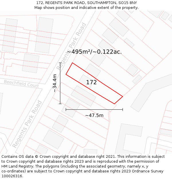 172, REGENTS PARK ROAD, SOUTHAMPTON, SO15 8NY: Plot and title map