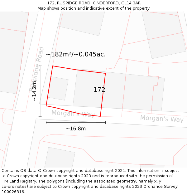 172, RUSPIDGE ROAD, CINDERFORD, GL14 3AR: Plot and title map