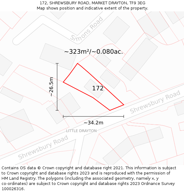 172, SHREWSBURY ROAD, MARKET DRAYTON, TF9 3EG: Plot and title map