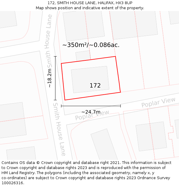 172, SMITH HOUSE LANE, HALIFAX, HX3 8UP: Plot and title map