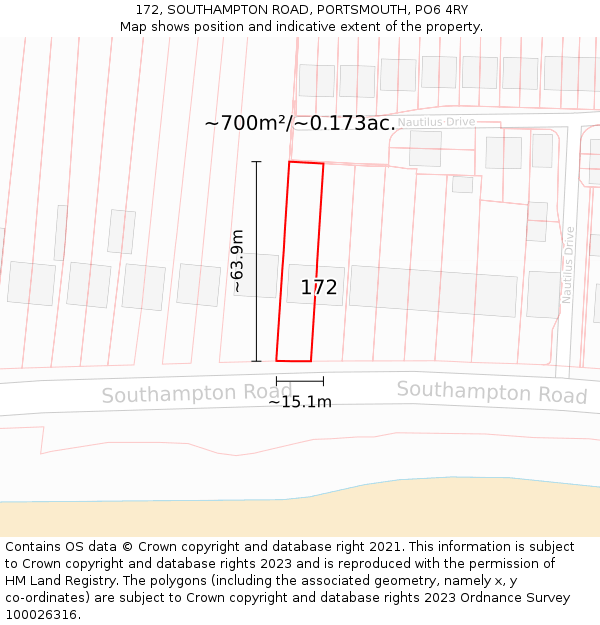172, SOUTHAMPTON ROAD, PORTSMOUTH, PO6 4RY: Plot and title map