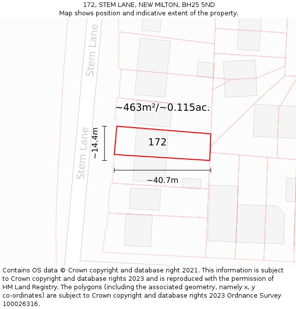 172, STEM LANE, NEW MILTON, BH25 5ND: Plot and title map