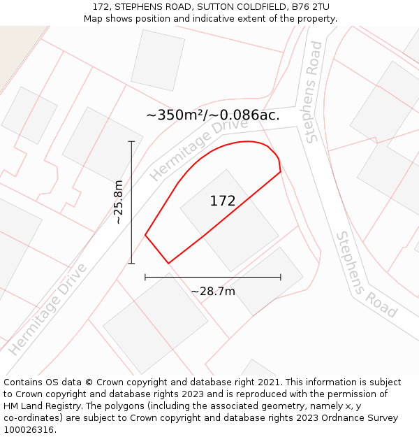 172, STEPHENS ROAD, SUTTON COLDFIELD, B76 2TU: Plot and title map