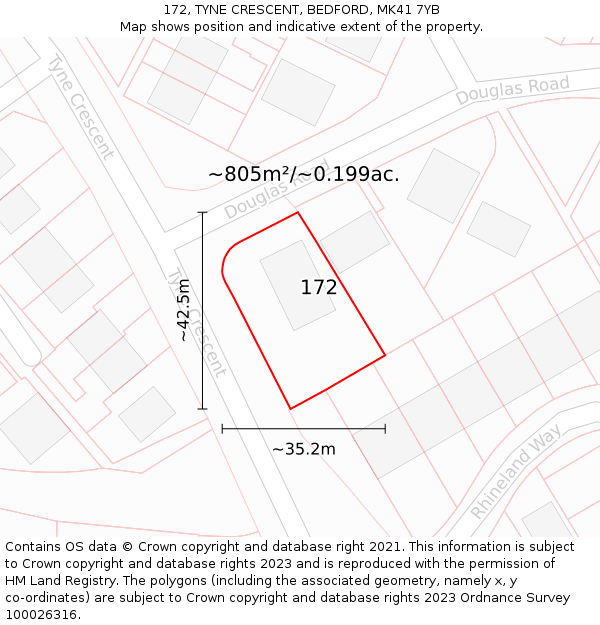 172, TYNE CRESCENT, BEDFORD, MK41 7YB: Plot and title map