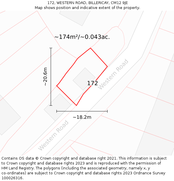 172, WESTERN ROAD, BILLERICAY, CM12 9JE: Plot and title map