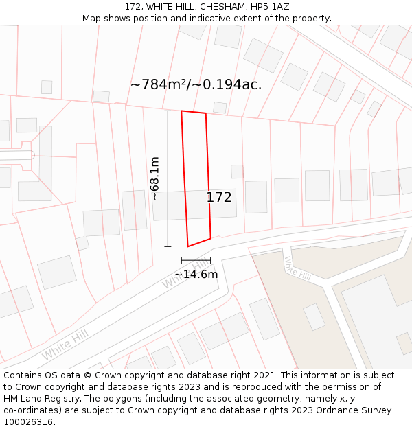 172, WHITE HILL, CHESHAM, HP5 1AZ: Plot and title map