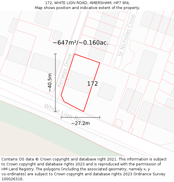 172, WHITE LION ROAD, AMERSHAM, HP7 9NL: Plot and title map