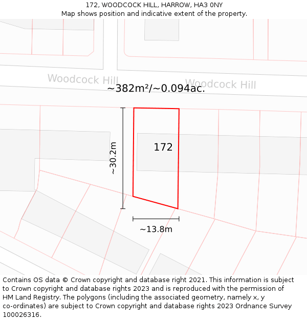 172, WOODCOCK HILL, HARROW, HA3 0NY: Plot and title map