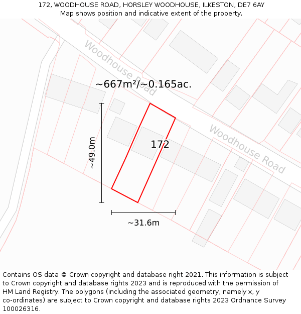 172, WOODHOUSE ROAD, HORSLEY WOODHOUSE, ILKESTON, DE7 6AY: Plot and title map