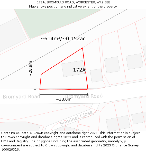 172A, BROMYARD ROAD, WORCESTER, WR2 5EE: Plot and title map
