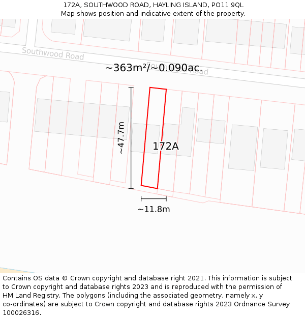 172A, SOUTHWOOD ROAD, HAYLING ISLAND, PO11 9QL: Plot and title map