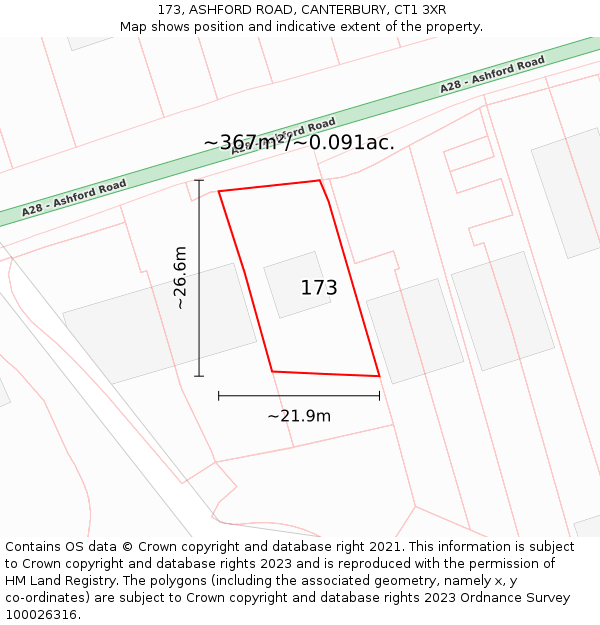 173, ASHFORD ROAD, CANTERBURY, CT1 3XR: Plot and title map