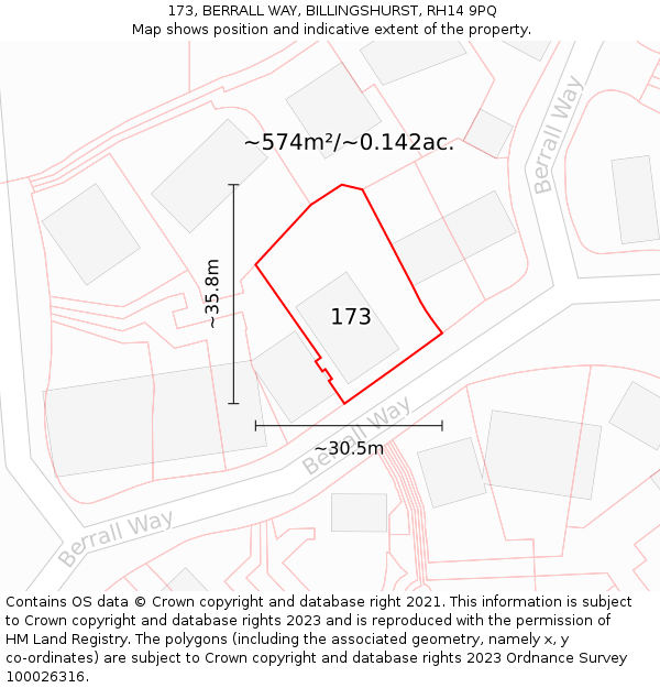 173, BERRALL WAY, BILLINGSHURST, RH14 9PQ: Plot and title map