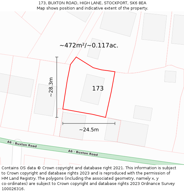 173, BUXTON ROAD, HIGH LANE, STOCKPORT, SK6 8EA: Plot and title map