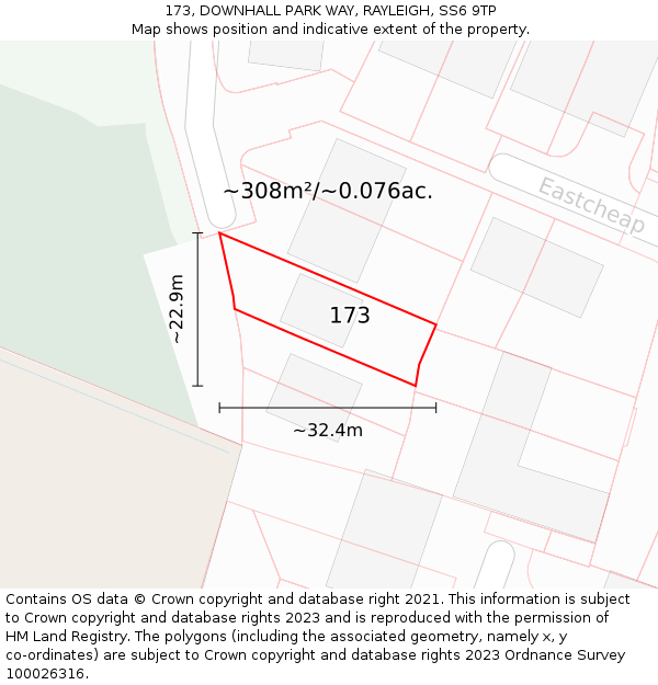 173, DOWNHALL PARK WAY, RAYLEIGH, SS6 9TP: Plot and title map