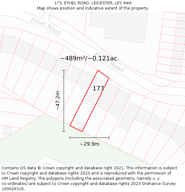 173, ETHEL ROAD, LEICESTER, LE5 4WA: Plot and title map