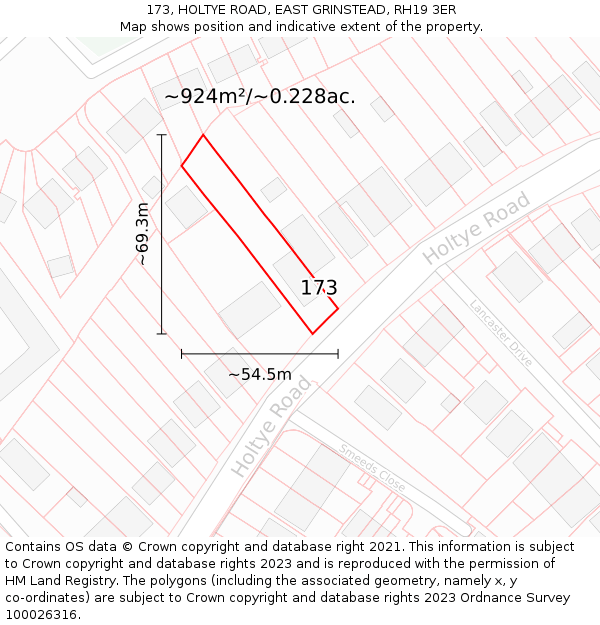 173, HOLTYE ROAD, EAST GRINSTEAD, RH19 3ER: Plot and title map