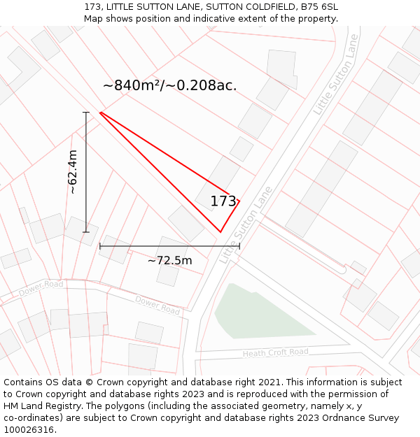 173, LITTLE SUTTON LANE, SUTTON COLDFIELD, B75 6SL: Plot and title map