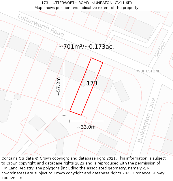 173, LUTTERWORTH ROAD, NUNEATON, CV11 6PY: Plot and title map