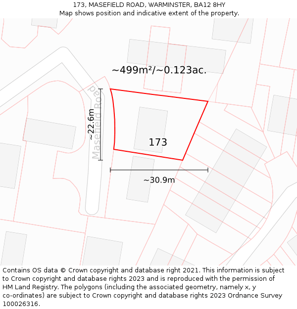 173, MASEFIELD ROAD, WARMINSTER, BA12 8HY: Plot and title map